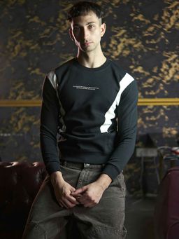 Odette - Franco Black Cotton Jersey Patterned Sweatshirt for Men