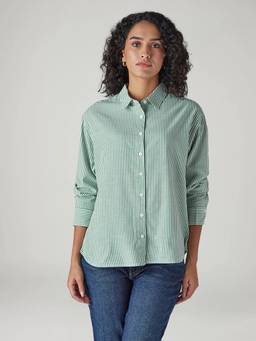 Levi's - Women Green Stripes Poplin Shirt