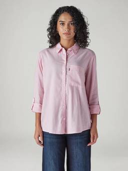 Levi's - Women Pink Solid/Plain Linen Shirt