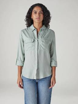 Levi's - Women Green Solid/Plain Tencel Shirt