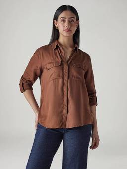 Levi's - Women Brown Solid/Plain Tencel Shirt