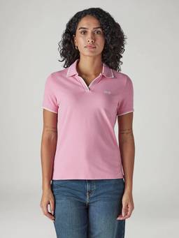 Levi's - Women Pink Solid/Plain Cotton Polo T-Shirt