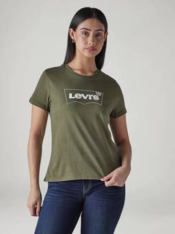 Levi's - Women Olive Graphic Cotton T-Shirt