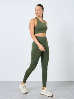 Styli - Women Green Solid/Plain Polyester Blend Crop Top with Leggings