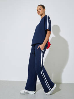 Styli - Women Navy Blue Stripes Cotton Co-Ord Set