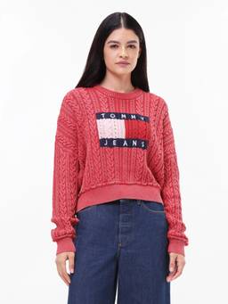 Tommy Hilfiger - Women Red Textured Cotton Sweater
