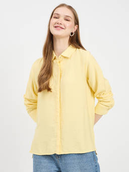 Madame - Women Yellow Solid/Plain Rayon Shirt