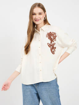 Madame - Women Off White Embroidered Viscose Shirt