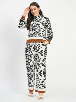 Madame - Women Black Printed Rayon Co-Ord Set