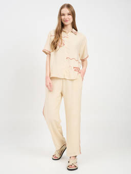 Madame - Women Beige Embroidered Rayon Co-Ord Set