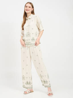 Madame - Women Beige Floral Rayon Co-Ord Set