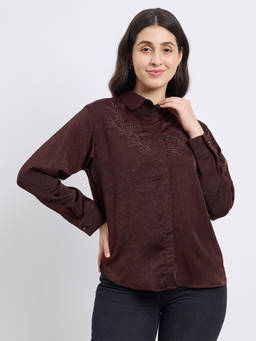 Madame - Women Brown Solid/Plain Polyester Shirt
