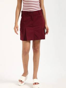 Tommy Hilfiger - Women Red Solid/Plain Cotton Skirt