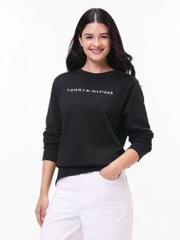 Tommy Hilfiger - Women Black Solid/Plain Cotton Sweatshirt