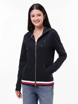 Tommy Hilfiger - Women Navy Blue Solid/Plain Cotton Jacket
