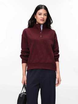 Tommy Hilfiger - Women Maroon Solid/Plain Cotton Sweatshirt
