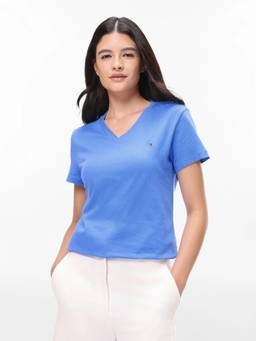 Tommy Hilfiger - Women Blue Solid/Plain Cotton T-Shirt