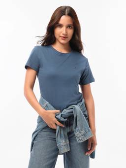 Tommy Hilfiger - Women Blue Solid/Plain Cotton T-Shirt