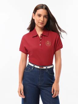 Tommy Hilfiger - Women Red Solid/Plain Cotton Polo T-Shirt