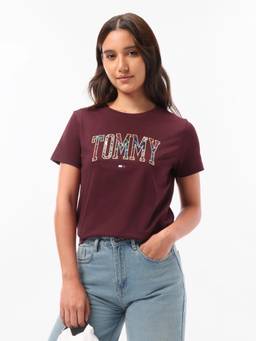 Tommy Hilfiger - Women Red Typography Cotton T-Shirt