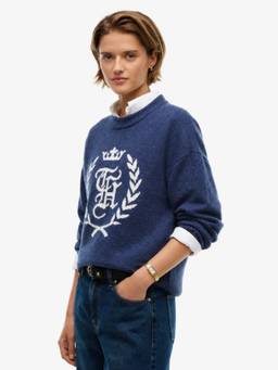 Tommy Hilfiger - Women Navy Blue Typography Cotton Sweater