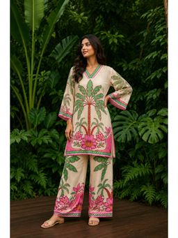 Poppi - Palm Printed Off White Kurta