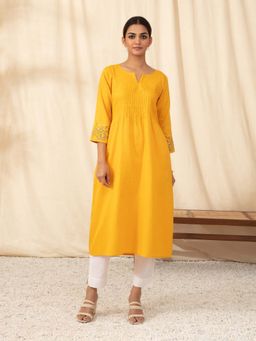Likha - Yellow Pintuck with Embroidery Kurta LIKKUR82