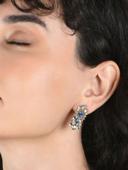 ToniQ - Blue Gold Plated Floral Color Stone Studded Fusion Stud Earring for Women