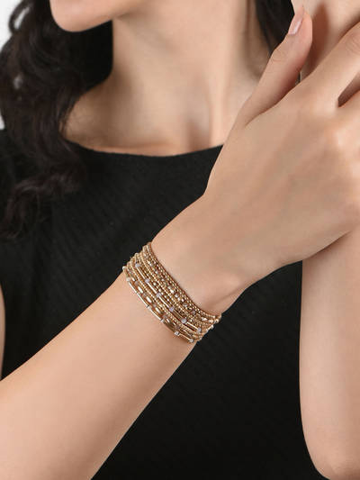 Gold Plated Floral Beads Fusion Look Bracelet Set of 10 for Women (2.6)