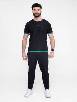 STRCH - Solid Black Regular Fit Mid Rise Track Pant
