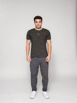 STRCH - Solid Dark Grey Regular Fit Mid Rise Track Pant