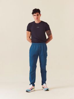 STRCH - Dark Teal Solid Regular Fit Mid Rise Track Pant