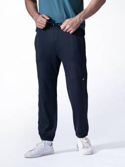 STRCH - Solid Navy Blue Regular Fit Mid Rise Track Pant
