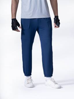STRCH - Solid Navy Blue Mid Rise Track Pant