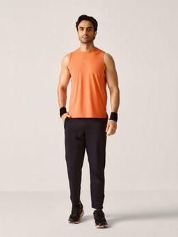 STRCH - Jet Black Solid Regular Fit Mid Rise Track Pant