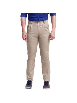 Parx - Slim Fit Solid Beige Trouser