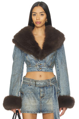 AFRM - The Low Neck Denim Jacket With Faux Fur