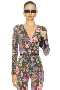 fleur du mal - Wildfleur Plunge Bodysuit in Color Wildflower