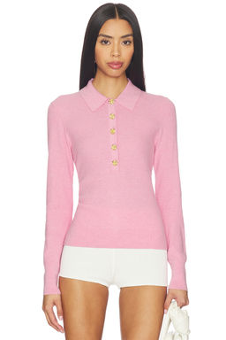 L'AGENCE - Sterling Jewel Button Collared Sweater