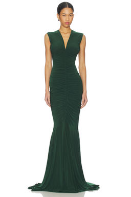 Norma Kamali - x REVOLVE Sleeveless Deep V Neck Shirred Front Fishtail Gown