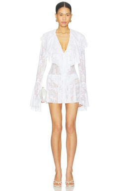 Norma Kamali - Long Sleeve Deep V Ruffle Mini Dress