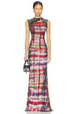 Ottolinger - Mesh Maxi Gown in Racing Plaid