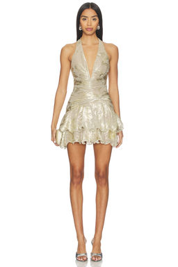 Patbo - Golden Dust Lurex Plunge Mini Dress
