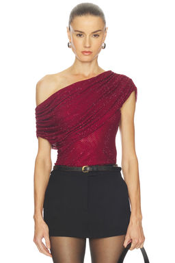 self-portrait - Burgundy Rhinestone Drape Top
