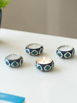 ExclusiveLane - Mughal Floral Hand-Painted Tea Light Holder (Set of 4)