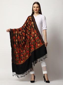 SWI STYLISH - Womens Black Kashmiri Aari Embroidered Wool Shawl