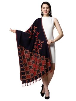 SWI STYLISH - Womens Navy Blue Kashmiri Jamawar Woven Wool Stole