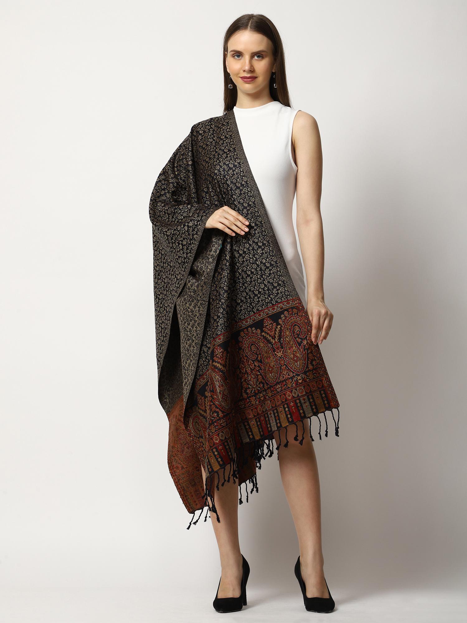 swi stylish Womens Black Kashmiri Jamawar Woven Wool Stole-picture-12