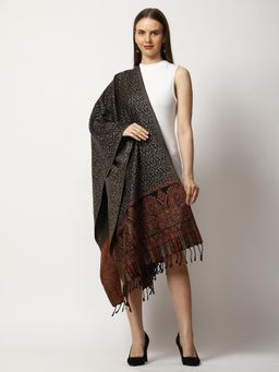 SWI STYLISH - Womens Black Kashmiri Jamawar Woven Wool Stole