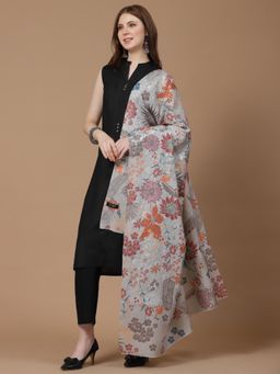 SWI STYLISH - Womens Grey Printed Aari Embroidery Wool Shawl